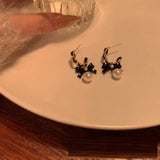 Daiiibabyyy  luxury earrings big brand Bowknot Pearl Earrings New Retro ear accessories Autumn and Winter Versatile Sweet earrings