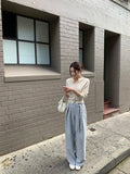 DAIIIBABYYY  -  Strap Design Pleated Casual Pants Women Summer New Niche Versatile Hanging High Waisted Straight Leg Trousers
