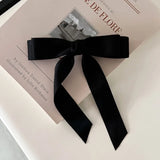 Daiiibabyyy Fashion Solid Color Satin Bow Long Ribbon Hair Clips for Women Korean Style Design Lady Hairpins Headwear