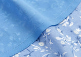 Daiiibabyyy  Retro French Style Blue Floral Print Square Collar Dress Puff Sleeve Elastic Ruched Chest Woman Dresses Holiday Robe Female