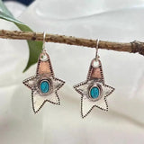 Daiiibabyyy  Bohemian Imitation Green Stone Star Pendant Earrings for Women Vintage Geometric Irregular Star Drop Earrings Jewelry Gifts