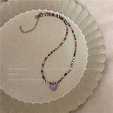 DAIIIBABYYY  -  Y2K Glass Butterfly Pendant Pearl Beads Necklace for Women Korean Fashion Kpop Rhinestone Clavicle Choker Jewelry