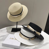 DAIIIBABYYY  -  Panama Fashion Retro White Black Top Hat Travel Straw Cap Sunshade Fedora Ribbon Classical Outdoor Hat