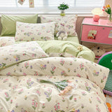 DAIIIBABYYY  -  New Little Fresh Pure Cotton Four Piece Set with 40 Thread Count All Cotton Bedding Ins Bed Sheet and Quilt Set with 4