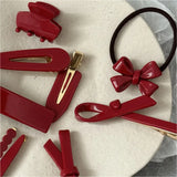 Daiiibabyyy Red French Retro Style Hairpin Women's Autumn and Winter Hairline Broken Hair Clip Premium Side Acetic Acid Headwear