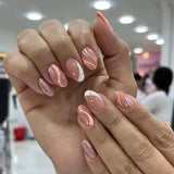 Daiiibabyyy  24Pcs Red Smudge French Fake Nails Press on Short Round Head False Nails with Flower Star Design Wearable Full Cover Nails Tips