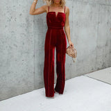 Daiiibabyyy Casual Sleeveless Straps Romper Lady Sexy V Neck High Waist Playsuit Overalls Korean Velvet Solid Straight Pants Women Jumpsuits