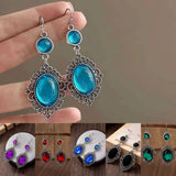 Daiiibabyyy  Luxury Court Style Large Oval Sky-blue Purple Cracked Imitation Gemstone Pendant Dangle Earrings for Women Retro Bohemia Jewelry