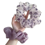 DAIIIBABYYY  -  Summer Purple Polka Dot Mesh Satin Scrunchies Temperament Large Elastic Hair Bands Makeup Ponytail Holder Sweet Hair Tie Ropes