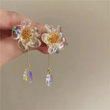 Daiiibabyyy  Vintage Acrylic Transparent Flower Glass Water Drop Dangle Earrings Fairy Temperament Jewelry Party Holiday Gifts
