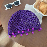 DAIIIBABYYY  -  Solid Color Versatile Handmade Hollow Crocheted Knitted Hat For Women Girls Personalized Beaded Design Hollow Pullover Hat Gifts