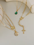 Daiiibabyyy  3pcs Bohemian Cross Waterdrop Shell Pendant Y-Necklace Layering Jewelry for Holiday Party Matching Accessory