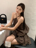 Daiiibabyyy  Harajuku Solid Women Grunge Dresses Y2k Aesthetic Sleeveless Dress Summer Streetwear Vintage Patchwork Halter Pleated Vestitos
