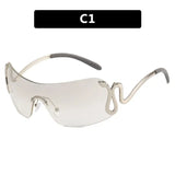 Daiiibabyyy  Cyberpunk Spicy Girl Style Retro Frameless Cut Edge Sunglasses for Women, Slim and Large Framed Snake Shaped Sunglasses