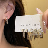 Daiiibabyyy  Three Pieces Geometric Round Pleated Stud Earrings Sets Minimalist Personality Light Luxury Exquisite Ear Jewelry Set for Women