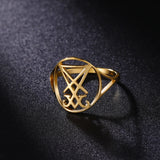 DAIIIBABYYY  -  Lucifer Sigil stainless steel ring for men and women, fashionable retro Satan Leviathan cross amulet jewelry gift