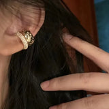 Daiiibabyyy  Punk Zircon Double-layer Ear Cuff No Piercing Earrings Trendy Unique Metal Geometric Ear Clip for Women Jewelry Accessories Gift