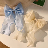 DAIIIBABYYY  -  Women Large Bow Hairpin Summer Chiffon Big Bowknot Stain Bow Barrettes Women Solid Color Ponytail Clip Hair Accessories
