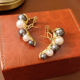 Daiiibabyyy  Creative Gray White Pearl Caterpillar Shaped Crescent Earrings Women Temperament Cool Earring Jewelry Gifts