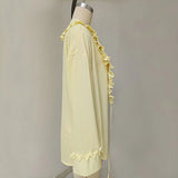 Daiiibabyyy  2025 Elegant Sexy Chiffon Summer Tops Pleated Ruffles Trim V-neck Long Sleeved Sheer Loose Shirts Blouse Holiday Streetwear