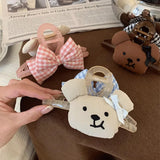 Daiiibabyyy  1 Pcs Women's Hair Grabs Cartoon Teddy Bear Bow Cute Kawaii Hair Claws Fashionable Sweet Versatile Hair Accessories For Girl