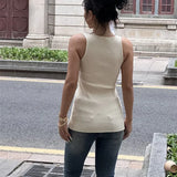 Daiiibabyyy  Stylish Cross-over Irregular Neckline Sleeveless Knitted Vest For Women Niche Sexy Slit Slim-fit Top CasualPure Desire 0FY1