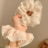 DAIIIBABYYY  -  2024 New Lace Polka Dot Scrunchies Fairy Girl Student Oversized Elastic Hair Bands Korean Women Elegant White Pink Hair Tie Rope