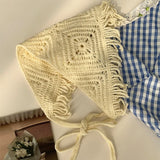DAIIIBABYYY  -  Korean Version of Pastoral Style Hollow Fringed Triangular Headscarf Women's Summer Simple and Versatile Knitted Headband
