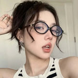 Daiiibabyyy  Oval Small Frame Retro Female Korean Plain Glasses Anti-blue Light Eyeglasses Eye Protection Ladies Optical Spectacle Eyeglass
