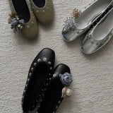 Daiiibabyyy  New Women Shoes Exquisite Rivet Flower Casual Shoes for Woman Fashion Square Head Ballet Flats Shoe Designer Shoes Zapatos Mujer