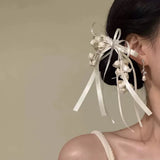 Daiiibabyyy  1PC Lily Of The Valley Tassel Ribbon Barrettes, Elegant Fairy Hair Accessories For Wedding Party Daily Women Girls