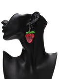Daiiibabyyy  Sweet Resin Fruit Strawberry Pendant Earrings Lovely Red Clear Big Berries Drop Earring Summer Jewelry Gifts