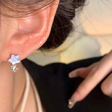 Daiiibabyyy  Y2K Blue Crystal Star Stud Earrings For Women Egirl Exquisite Zircon Pentagram Star Temperament Earrings Aesthetic Jewelry