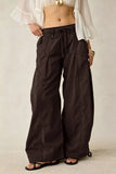 Daiiibabyyy  Women Vintage Loose Wide Leg Cargo Pants Elastic Waist Drawstring Big Pocket Long Trousers Spring Autumn Street Casual Pants