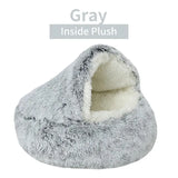 DAIIIBABYYY  -  Soft Plush Pet Bed with Cover Round Cat Bed Pet Mattress Warm Cat Dog 2 in 1 Sleeping Nest Cave for Small Dogs
