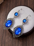 Daiiibabyyy  Luxury Court Style Large Oval Sky-blue Purple Cracked Imitation Gemstone Pendant Dangle Earrings for Women Retro Bohemia Jewelry
