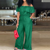 DAIIIBABYYY  -  Plus Size Shawl Sleeve Romper Women Jumpsuit Bodysuit Fashion Solid Wide Leg Pant Jumpsuit Overalls Wholesale Dropshipping