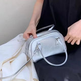 Daiiibabyyy  New PU Silver Polyester Crossbody Bag Small Square Bowling Purse Lightweight Durable Fashion Shoulder Bag for Daily Use