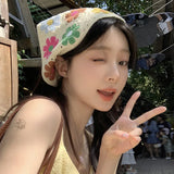 Daiiibabyyy  New Travel Photo Spring New Seaside Atmosphere Hook Flower Triangular Headscarf Women's Pastoral Style Flower Headband