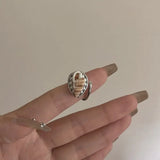 DAIIIBABYYY  -  Metal Conch Pearl Stacked Ring Exaggerate Irregular Women's Ring Imitation Pearl Charm Ocean Style Accessories Female