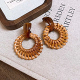 Daiiibabyyy  Vintage Brown Round Rattan Weave Earrings For Women Exaggerated Large Circle Geometric Earrings Jewelry Accessories