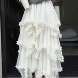Daiiibabyyy  Faldas Mujer De Moda Irregular Gauze Skirts for Women High Waist A-line Jupe Korean Summer Saia Ruffled Sweet Long Skirt