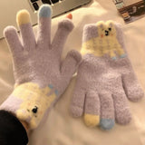 Daiiibabyyy  Korean Style Warm Knitted Gloves Touch-screen Cartoon Full Finger Mittens Cute Cold-proof Riding Protective Mittens Cycling