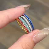 Daiiibabyyy  Y2K Colorful Full Zircon Open Ring Women Dopamine Thin Band Stackable Plain Ring Sweet Romantic Aesthetic Couple's Hand Jewelry