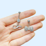 Daiiibabyyy Fashion Heart Crystal Pendant Belly Button Ring For Women Navel Piercings Bowknot Flower Belly Ring Body Piercing Jewelry
