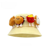 Daiiibabyyy  Breathable Sunscreen Basin Cap Adjustable French Fries Hamburger Fisherman Hat Plush Doll Lightweight Cartoon Sunshade Hat Kids