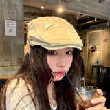 Daiiibabyyy  Women's Cute Hats Vintage Cool Style Floral Distressed Denim Wearing Newsboy Hats Upside Down Spring Summer Street Baseball Caps