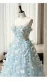 Daiiibabyyy  Fairy Blue 3D Followers Wedding Dress Women Photo Shoot A-line Evening Gown Dress Light Luxury Floor-Length Birthday Party Dress