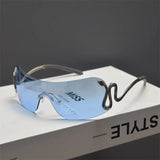 Daiiibabyyy  Cyberpunk Spicy Girl Style Retro Frameless Cut Edge Sunglasses for Women, Slim and Large Framed Snake Shaped Sunglasses