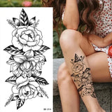 DAIIIBABYYY  -  Black Flower Women Sexy Tattoo Sticker Women Dot Rose Peony Body Chest Art Temporary Tattoos Water Transfer Fake Tattoo Stickers